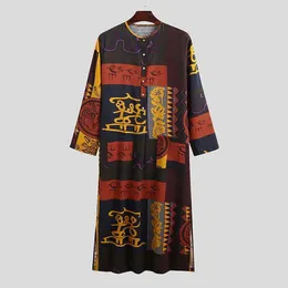 Ethnic Clothing Muslim Men Robe Casual Loose Oracle Elephant Print Style Long Sleeved Jumpsuit 2024 Versatile Sell