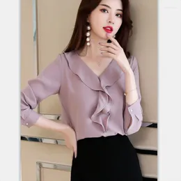 Women's Blouses 2024 Spring Ladies Fashion Retro Korean Ruffled Long-sleeved Chiffon Shirt Tide