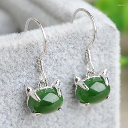 Dangle Earrings Authentic And Tian Biyu 925 Silver-encrusted Natural Jade Genuine Ear Nails With Certificate