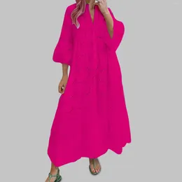 Casual Dresses Summer Autumn Sexy Long Dress For Women French Style V Neck Flared Sleeves Lace Openwork Cotton Hollow Oversized Clothing
