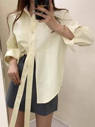 Women's Blouses SuperAen 2024 Korean Chic Spring Elegant Style Flip Collar Design Unique Tie Up Split Long Sleeved Shirt