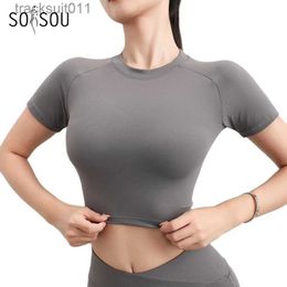 Active Sets SOISOU Nylon Top Womens T-shirt Gym Yoga Shirt Fitness Tight Elastic Breathable Sports Top Womens Clothing Size 4 5 ColorsC24320