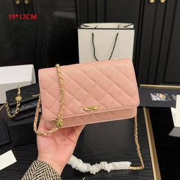 Caviar Leather Camellia Badge Women Designer Bag Woc Wallet 19/22cm Gold Hardware Matelasse Chain Luxury Card Holder Purse Shoulder Cross Body Handbag Three Colours