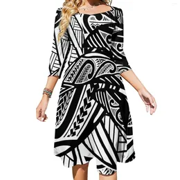 Casual Dresses Retro Tribal Print Dress Woman Black And White Street Fashion Elegant With Bow Summer Oversized Clothes