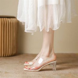 New Sexy High Heels Transparent Sandals Women's Summer Sandal Women Thick Glass Crystal Shoes Slippers 240228
