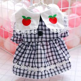 Dog Apparel Cute Apple Clothing For Dogs Summer Girl Boy Pet Cooling Party Wedding Outfit Shirt With Plaid Lace Cat Chihuahua Poodle