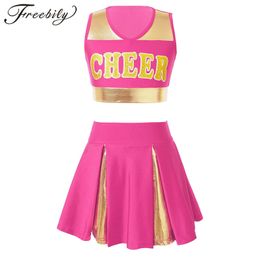 Kids Girls Cosplay Cheerleading Costume Cheerlead Uniforms CHEER Printed Clothes Set for Dancing Competition Children Dancewear 240305