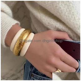 Bangle Black White Enamel Wide Open Cuff Bangles For Women Chunky Bold Statement Jewellery Designer Unique Cool 230710 Drop Delivery Bra Dhsts