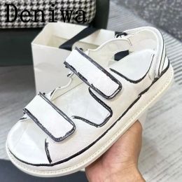 Sandals Thick Sole Women Flat Sandals Runway Designer Peep Toe Summer Female Outside Vacation Beach Causal Candy Colours Fashion Sandals