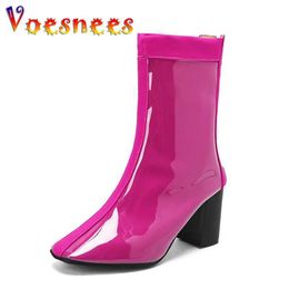 Dress Shoes Womens Short Boots Autumn/Winter New Candy Colour High Heels Fashion Rear Zipper Modern Booties 7.5CM Purple Square Head H240325