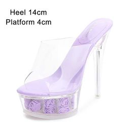 Dress Shoes Crystal Slippers Women Super High Heels Plus Size Catwalk Transparent Sandals Pole Dance Platform Wedding H240321TY62RGM1
