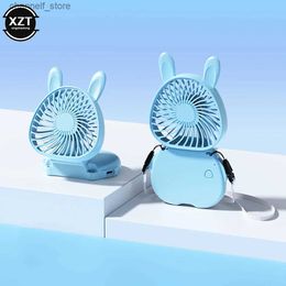 Electric Fans 1 piece of 400MA new cute USB charging pendant neck fan folding mini portable handheld camping fanY240320