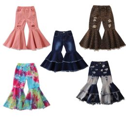 Children Girls Jeans Toddler Baby Kids Children Girls Clothes Bell Bottom Hole Ripped Ruffles Flare Denim Jeans Pants Trousers9283793