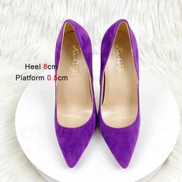 Dress Shoes Purple Suede High Heels 12CM Non Slip Rubber Sole Fashion Office Summer New Pointed Toe Pumps Women Plus Size 43 H24032501