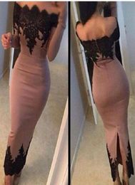 Black Lace Bateau Neck Anklelength Cocktail Dresses 2018 New Saudi Arabic Dubai Long Sleeves Formal Evening Dresses Women Pageant48486447