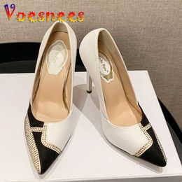 Dress Shoes 2022 Spring Autumn New Colour Matching Womens Fashion Pointed End Shallow Mouth Fine High Heels Pumps Diamond Single H240325
