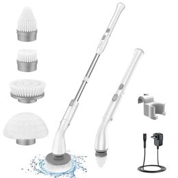 LABIGO Electric LA1 Pro, Cordless Spin Scrubber with 4 Replaceable Heads and Adjustable Extension Handle, Power Cleaning Brush for Bathroom Floor Tile (white)