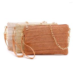 Shoulder Bags Solid Color Straw Wristlet Clutch Women Luxury Designer Weaving Coin Purse Ladies Summer Beach Vacation Bag Domil