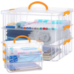 6 PACK 2 Sizes 3-tier Plastic Containers with Lids, Handled Supply Craft Organiser Storage Box for Organising Stationery, Sewing, Art Craft, Jewellery and Beauty