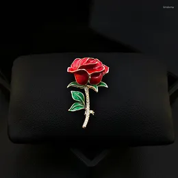 Brooches 1750 Exquisite High-End Red Rose Flower Brooch Women's Luxury Wedding Corsage Suit Neckline Pin Jewellery Clothes Accessories Gift