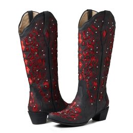 Boots SaraIris Studded Cowgirl Boots Western Block Heel Slip On Knee High Platform Shoes Mid Calf Luxury Trendy Rome Vintage Boots