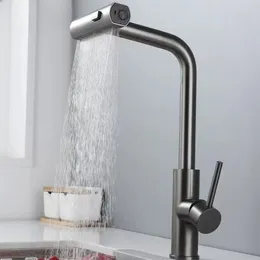 Kitchen Faucets Black Gray Pull Out Rotation Waterfall Stream Sprayer Head Sink Mixer Brushed Nickle Water Tap Accessorie