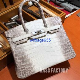 Tote Bags Himalaya Crocodile Handbag Genuine Handmade Customised Platinum Bag Birkin25cm Himalayan Nile Crocodile Skin Handheld Womens Ba have logo HBAZAI