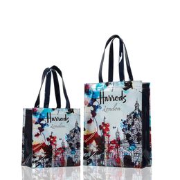 London Style PVC Reusable Shopping Bag Women Bag Eco Friendly Flower Shopper Bag Waterproof Tote Handbag Lunch Tote Shoulder Bag 240309