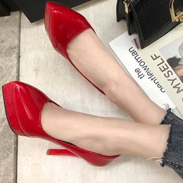 Dress Shoes Wedding Womens Pumps 2023 New Waterproof Platform Super High Heels10/12cm Fine Heel Pointed Patent leather Wild Women H2403253