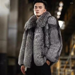 Men's Sweaters 2024 Autumn Winter Men Short Coat Fashion Casual Big Fur Collar Thicken Warm Sweater Overcoat Slim Square Neck Outerwear