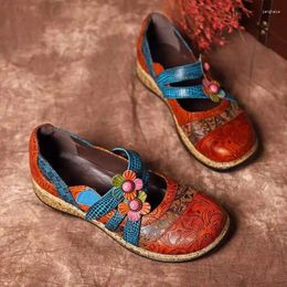 Casual Shoes Vintage Floral Splicing Coloured Stitching Hook Loop Flat Spring Summer Women