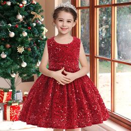 Ins Girls Rote Pailletten Velvet Weste Kleider Halloween Kinder Cosplay Kleidung Weihnachten Kinder Partybühne Performance Z4292