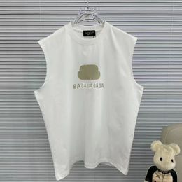 Men's Plus Loose tshirt summer leisure sports shoulder wide vest pure cotton men fitness personality trend Europe and the United States handsome white loose top a31