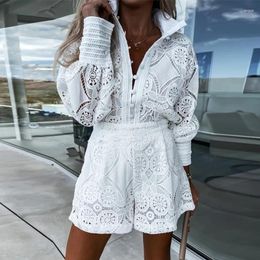 Women's Tracksuits Floral Emboidery Lace Shorts For Women Suits 2 Pieces Set Vintage Lantern Long Sleeve Lady Party Two Piece Sets Womens