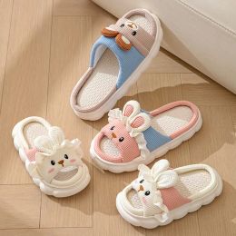 Slippers Four Seasons Universal Linen Slippers Women Men Home Slides Boys Girls Cute Rabbit Indoor Slippers Kids Soft Nonslip Flip Flops