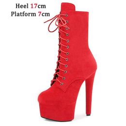 Dress Shoes Stripper Heels Sexy Combat Fetish 8 Inch High Platform Ankle Boots Women Winter Gothic 20CM Orange Pole Dancing H240321DQJM