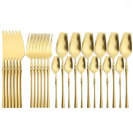 Dinnerware Sets 6Set/24Pcs Cutlery Set 18/10 Stainless Steel Luxury Gold Forks Western Spoons Knives Flatware