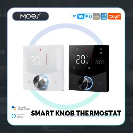 Control MOES Smart Knob Thermostat,WiFi Gas Boiler Electric Heating Temperature Controller,LCD Display Touch Screen,Tuya,Alexa,Google