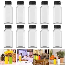 Water Bottles 10Pcs 250Ml Plastic Thicken Transparent Juice Milk Iced Coffee Drinks With Cover Refillable Empty Bottle