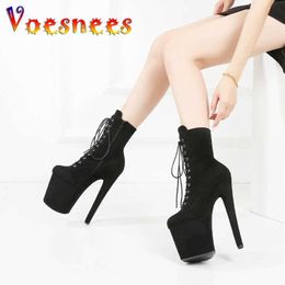 Dress Shoes Sexy Black Platform Pole Dance 20cm Stripper Heels Suede Ankle Boots Very High Laces Round Head Low Leg H240325