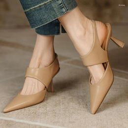 Dress Shoes 2024 Sandals Women French Stiletto Pumps Summer High Heel Pointed Toe Solid Woman Sandalias Mujer