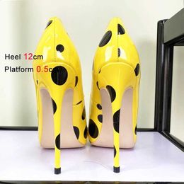 Dress Shoes Polka Dot Party Women Yellow Pointed To Stiletto Pumps 12CM Everyday Office Ladies Single Fashion Print High Heels H2403216UVWVUBZ