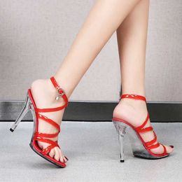 Dress Shoes Sandals Women 2021 New Sexy Model Show 11CM Colour Cross Vamp High Heels Gladiator Party Club Customised Stripper H240321