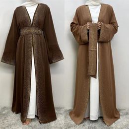 Ethnic Clothing Muslim Islamic Soft Cosy Burqas With Belt Arab Robe Women Fashion Rhinestones Ornament Cardigan Dress Abaya