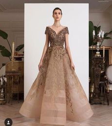 Yousef aljasmi Evening Dress V Neck Organza Ball gown Beads Prom Dresses Floor Length Party Gowns2505862