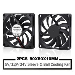 2PCS YOUNUON 80MM 5V USB 80x80x10mm 8cm 12V 24V 8010 2PIN 3PIN Brushless DC Cooling Cooler PC CPU Computer Case Fan 240314