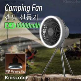 Electric Fans KINSCOTER 10000mAh Camping Tent Fan Multi functional Rechargeable Desktop Fan USB Outdoor Ceiling Fan with LED LightY240320
