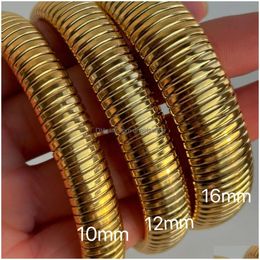 Bangle 18Cm Gold Plated Stainless Steel Bracelet For Women Vintage Elastic Gypsy Polishing Aesthetic Jewellery 230710 Drop Delivery Brac Dhh8S