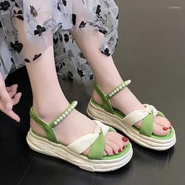 Sandals Designer Beaded Flats Women Summer Open Toe Slippers 2024 Platform Shoes Dress Flip Flops Elegant Female Slides