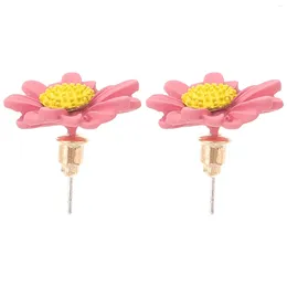 Stud Earrings Needle Earring Daisy Flower Ear Creative Jewellery Fashion Ring For Woman Girl Lady (Pink)